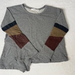 Wilt sz M French Terry Leather Sleeve Gray Crewneck Patchwork Oversized Casual